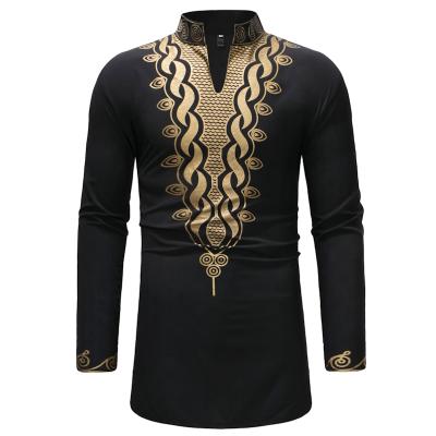 China New African Comic V-Neck Collar Men's Dashiki Style Anti-Pilling Casual Shirt Long Sleeves Shirt for sale