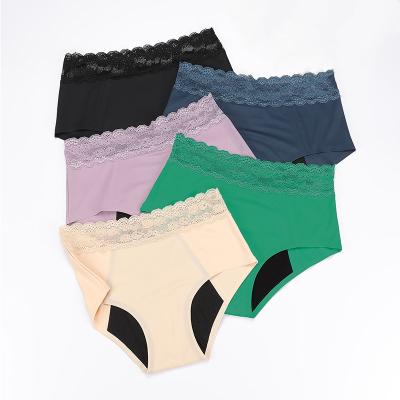 China New Style Antibacterial Multiple Panties Women's Cotton High Quality Elastic Breathable Period Panties Lace Up Pattern Heavy Flow for sale