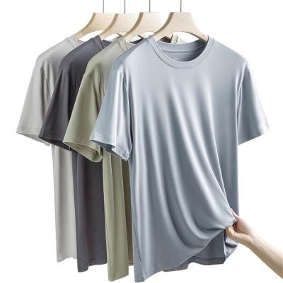 China 60S Lenzing Men's T-shirt Summer Anti-Wrinkle Modal Round Neck Slim Top Breathable Men's Solid Color Short Sleeve Spot wholesale for sale