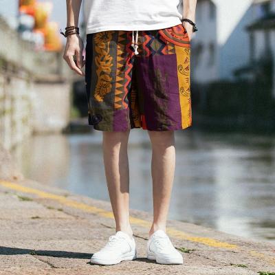 China 2022 OEM Breathable Mens Fashion Print Brand Shorts Streetwear Oversized Casual Man Knee Length Pants Summer Drawstring Cotton Canvas Shorts for sale