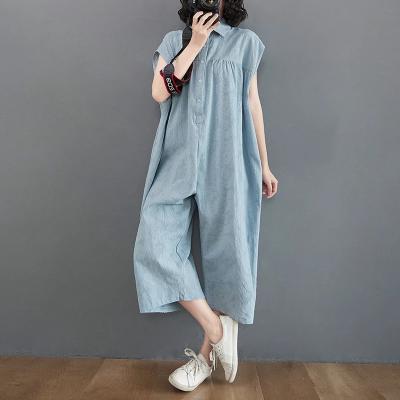 China QUICK DRY Women Overalls Vintage Jacquard Canvas Cotton Wide Leg Pants Korea Styles Lady Loose Rompers Overalls Fashion Summer Overalls for sale