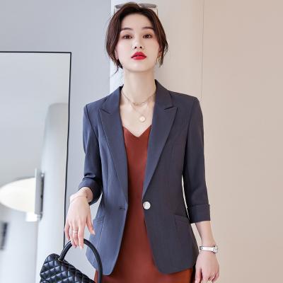 China OEM Style Autumn Solid Color Elegant Blue Korean Loose V-Neck Sleeve Cardigan Women's Blazer Women's QUICK DRY Long Jacket for sale