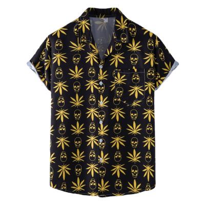 China Viable Plus Size Leaves Hawaiian Womens Aloha Viscose Printed Front Pocket Mens Shirt Buttons UP Holiday Party Beach Streetwear Tops for sale