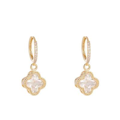 China TRENDY Good Luck Clover Diamond Drop Earrings Gold Plated Zircon Pendant Four Leaf Clover Earrings for sale