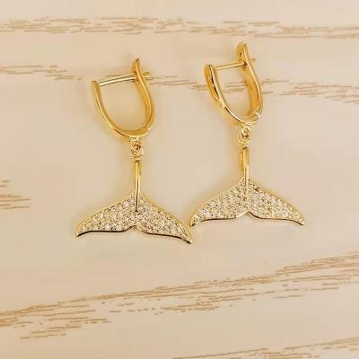 China Environmental Friendly Micro Zircon Inlaid Fish Tail Dangle Copper Earrings Fashion Gold Plated Women's Drop Earrings for sale