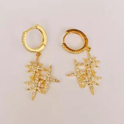 China TRENDY Copper Gold Plated Zircon Earrings For Women Trendy Octagonal Star To Dangle Drop Earrings for sale