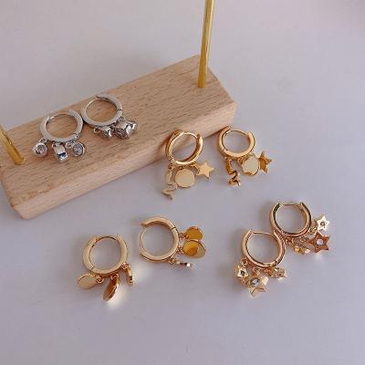 China Trendy Wholesale Fashion Jewelry Star Zircon Copper Drop Earrings Women Gold Plated Huggie Circle Earrings for sale