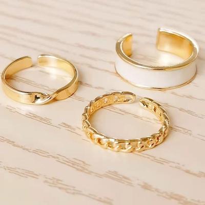 China Trend Environmentally Friendly Retro Ring Gold Plated Open Finger Rings Korea Style Fashion 3 Pieces Gold Ring Set for sale