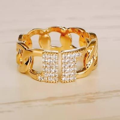 China Chunky Gold Plated Zircon Rings Environmental Friendly Adjustable Open Index Ring Wedding Gold Rings For Women Men for sale