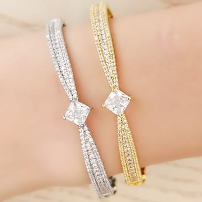 China Wholesale Environmentally Friendly Cheap 14K Gold Plated Diamond Bracelets Women Fashion Zircon Diamond Bracelet &Bangle for sale