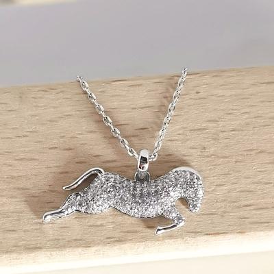 China Fashion Silver Necklace Zircon Diamond Crystal Horse Shape Animal Pendant Environmental Friendly Drop Necklace for sale