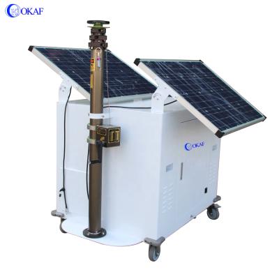 China NIGHTVISION Okaf Mobile Solar Trailer Surveillance CCTV Camera Pole With Manual Telescopic Mast for sale