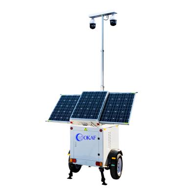 China Okaf OK-PR07 portable mobile solar siren CCTV camera pole integrated telescopic temporary surveillance mast for sale