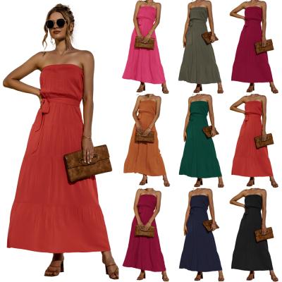 China Anti-wrinkle knit clothes sleeveless off shoulder strapless designs new 2021 long maxi dresses women for sale