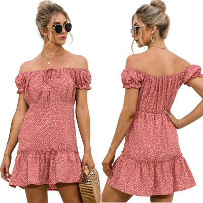 China wholesale Anti-wrinkle formal new off the shoulder polka dot pleated bow fashion mini dresses women for sale