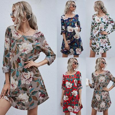 China Fashion Summer Casual Dresses Wholesale Breathable Elegant Floral Print Woven Short Skirt For Women for sale