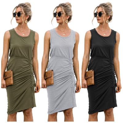 China Wholesale Minimalist Round Neck Drawstring Anti-wrinkle Factory Casual Tight Sleeveless Pencil Skirt for sale