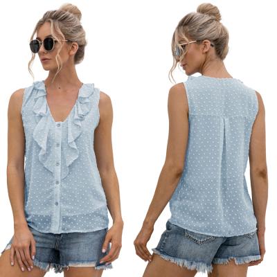 China wholesale Anti-wrinkle sleeveless ruffles loose casual straight ladies blouses and tops summer 2021 newcomers for sale