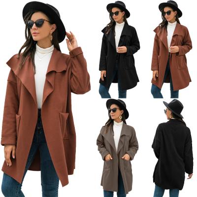 China Retro Long Pocket Coat Tops Autumn Casual Outwear Winter Warm Women Cardigan Jackets QUICK DRY for sale