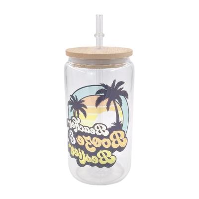 China American hot sale 16oz style sublimation straight style sublimation cola soda coffee American beer can glass mug with lid and straw for sale