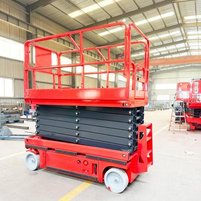 China 320kg Rated Loading Capacity Customized Self-Propelled Hydraulic Scissor Lift Platform with Rubber Wheel for sale