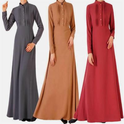 China Fashion Anti-Static Solid Colors Casual Muslim Arabic Long Sleeve Dresses for sale