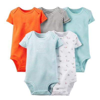 China Factory 100% Cotton Custom Design Baby Short Sleeve Newborn Baby Rompers Organic Cotton Knitted Baby Bodysuits Wholesale for sale