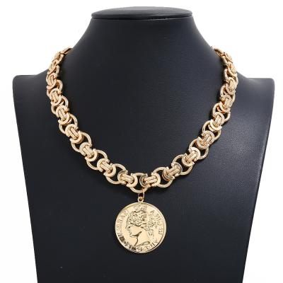 China Costume jewelry big hiphop necklace fashion gold color head coin charm zinc alloy necklace for sale