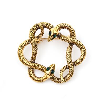 China Fashionable Zinc Alloy Antique Gold Plated Silver Plated Women's Snake Shape Brooch Pin Jewelry for sale