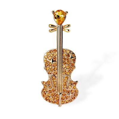 China New Products Zinc Alloy Custom Personality Rhinestone Violin Shape Korean Elegant Metal Brooch Crystal Wholesale for sale