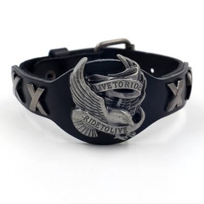 China Leather Stitching Alloy Eagle Genuine Leather Bracelet Jewelry CLASSIC Creative Punk Bracelet For Men for sale