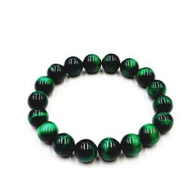 China Wholesale 6mm-14mm Fashion Nature Stone Bracelet Green Metal Tiger Eye Jewelry 7.5 Inch Bracelet for sale