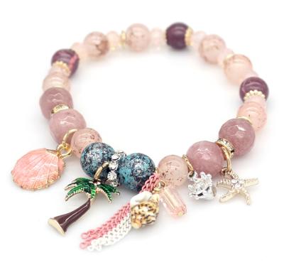 China Handmade Starfish Shaped Tassel Nature Beads Bracelet Nature Stones Bohemian Shell Charm Bracelet Metal for sale