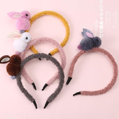 China Cute Unique Plush Handmade Animal Rabbit Headband Cloth Cartoon Headdress Girls Pompom Headpiece Hair Accessories for sale