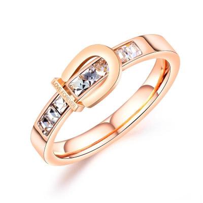 China New stainless steel punk zircon rose forever custom engraved gold ring love buckle design lady ring for sale