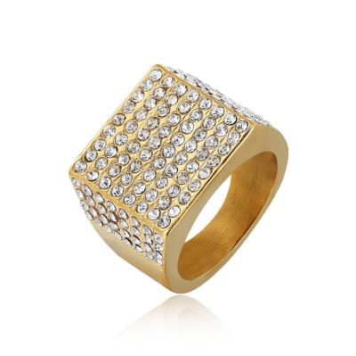 China Newest Saudi Arabia Hiphop Gold Wedding Titanium Ring Diamond Paved Price Gold Hippie Rings Jewelry for sale