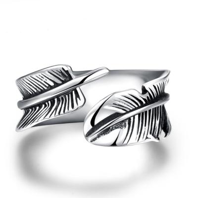 China Hiphop Fashion Wholesale Stainless Steel Jewelry Wrap Feather Rings For Women Mens for sale