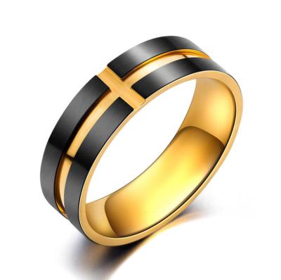 China Hiphop Wholesale Gold And Black Plating Christian Jesus Cross Ring For Men 6mm Width Stainless Steel for sale