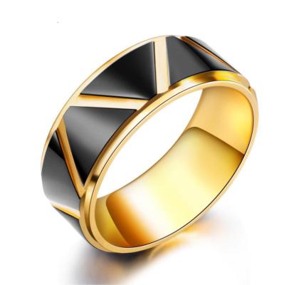 China Hiphop 8MM Width Jewelry Fashion Mens Jewelry 316L Stainless Steel Black Gold Rings For Men for sale