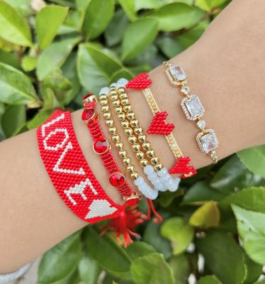 China TRENDY handmade red love and heart shaped miyuki bracelets 18k gold breds bracelets best selling for women for sale