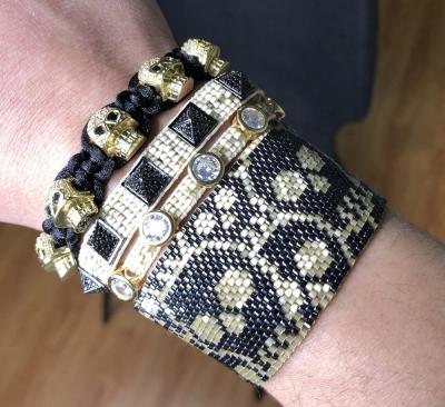 China Environmentally friendly Miyuki beaded men's bracelet skull handmade shape unique style jewelry diamond skull rivet bracelet set for sale