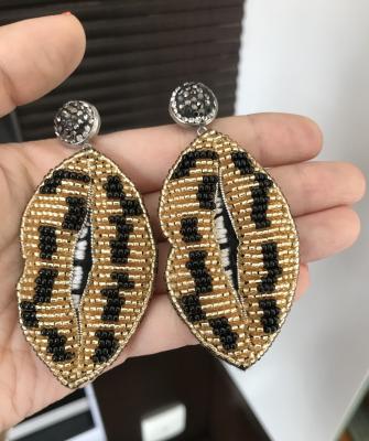 China 2020 Simple Trendy Miyuki Beads Lips Earrings Jewelry Big Drop Wholesale Fashion Bohemia Felt Leopard For Women for sale