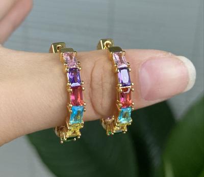 China Trendy New Fashion Trendy Micro Rainbow Copper Diamonds Insti Charm Circle Multicolor Earrings For Women Party for sale