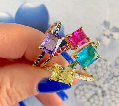 China TRENDY Fashion Colorful Crystal Rhinestone Ring Copper Micro Diamond Women Jewelry Party Wedding Gift for sale