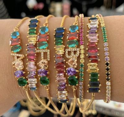 China TRENDY Hot Sale Copper Rainbow Stones Fashion Jewelry Colorful Zircon Women Bracelets for sale