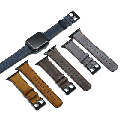 China Premium Quality Vintage Smartwatch Strap Compatible With Apple Genuine Leather Watch Band 38mm 40mm 42mm 44mm for sale