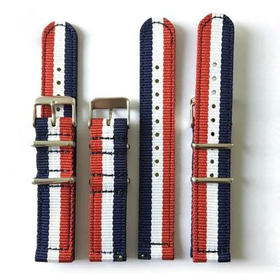 China Fabric Blue*White*Red Nylon Watch Band With Stainless Quick Release for sale