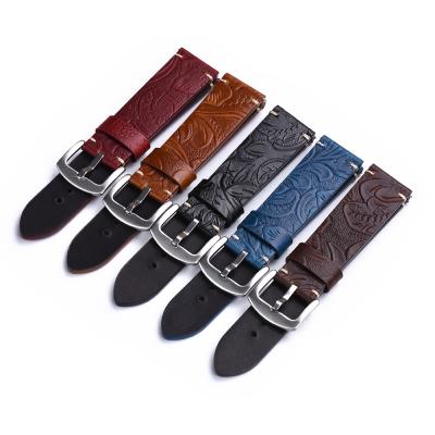 China Wholesale Exotic Exotics Emboss Deboss Genuine Leather Watch Strap 20mm 22mm Watch Band for sale