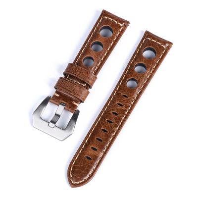 China JUELONG Soft and High Quality Breathable Three Holes Packing Genuine Leather Gather Watch Strap Bands with Plaid-Spoke Buckle for sale