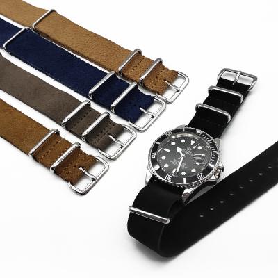 China Juelong Waterproof Vintage Watch Band 20mm 22mm Suede NATO Genuine Leather Watch Strap for sale